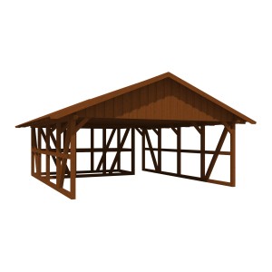 Skan Holz Carport Schwarzwald in Nussbraun mit Dachschalung und Abstellraum.