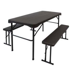 Klappbare, graue Bierzeltgarnitur von TRUTZHOLM, 3-teilig, mit Tisch und zwei Bänken. Ideal für Garten und Camping.