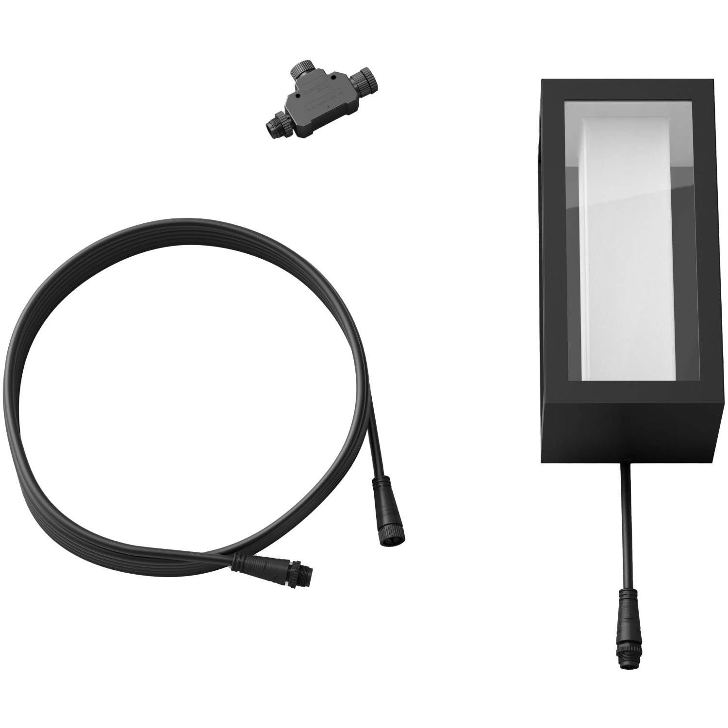 Philips Hue Impress Wandleuchte, Schwarz, mit Kabel und Verbinder für den Außenbereich.