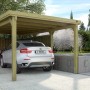Weka Flachdach-Carport 617 Gr.2 mit PVC-Dachplatten und Auto. Einzelcarport aus Holz mit Flachdach.