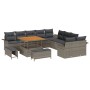 Graues 13-teiliges vidaXL Garten-Sofa-Set aus Poly Rattan mit Tisch und Hockern.