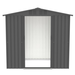 Tepro Metall Gerätehaus Flex Shed Medium in Anthrazit mit Schiebetüren, Frontansicht.