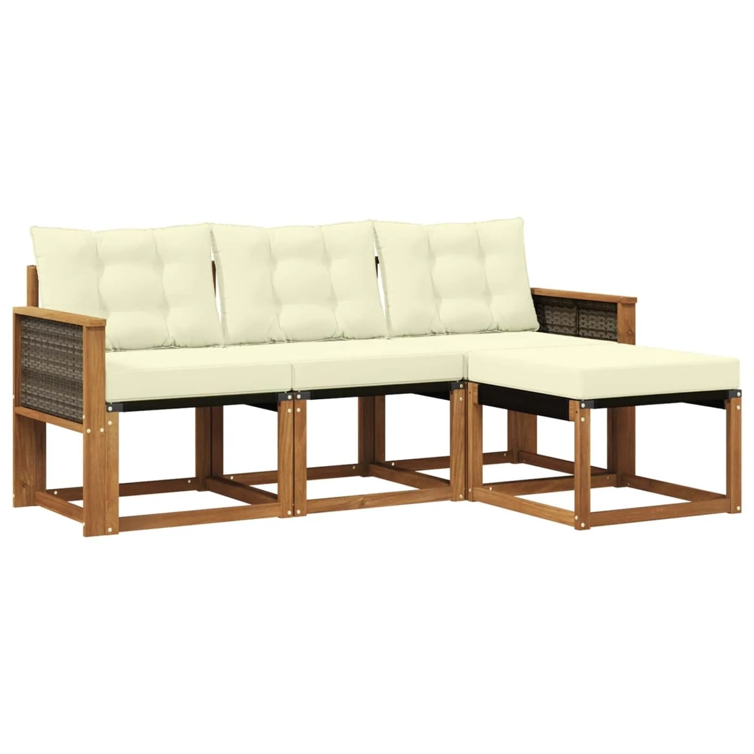 vidaXL Outdoor-Sofagarnitur mit Kissen 4 Stk Natur und Creme 3381866