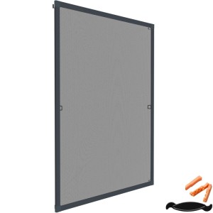 Anthrazitfarbenes Tectake Fliegengitter 80x100 cm mit Aluminiumrahmen und Fiberglasnetz für Fenster.