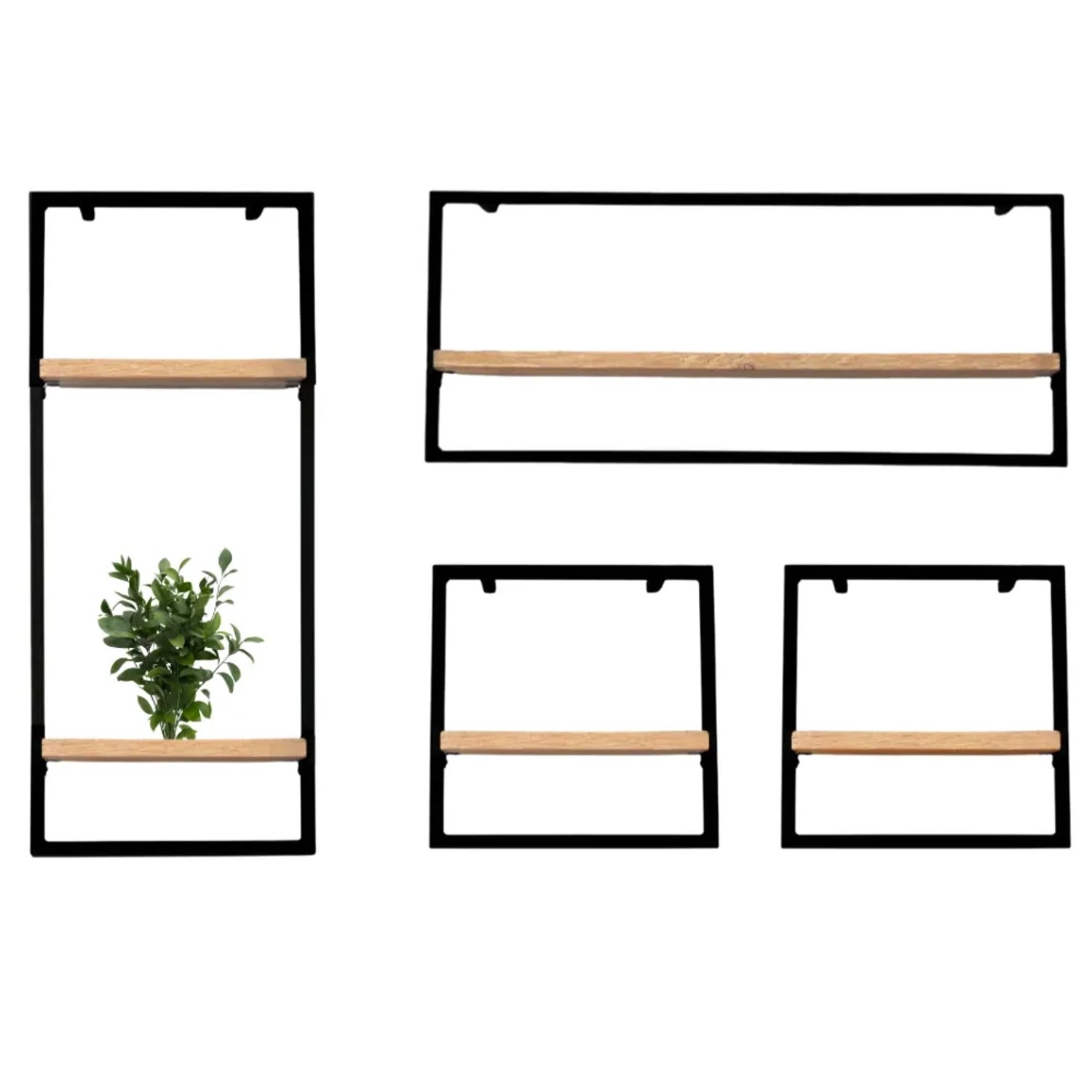 DELUKE 4er Set Wandregal Holz MARC Eichenholz Metallrahmen Bücherregal Schwebendes Regal Hängeregal