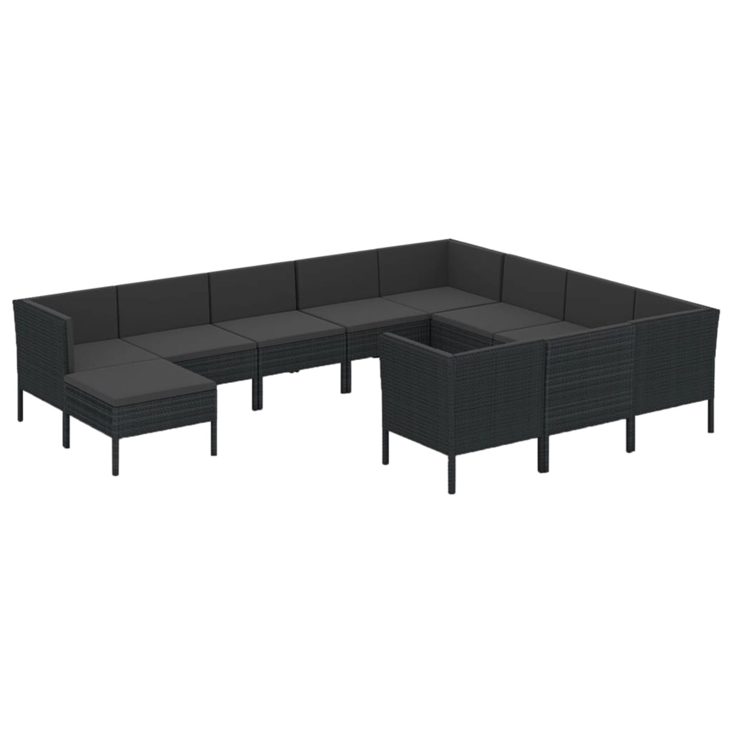 vidaXL 11-tlg Garten-Lounge-Set mit Auflagen Poly Rattan Schwarz Modell 17