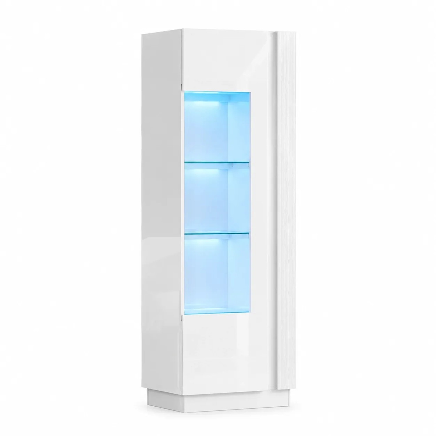 Merax Hochglanz Vitrine mit LED Acryltür 3 Glasböden Weiß 60x40x180 cm
