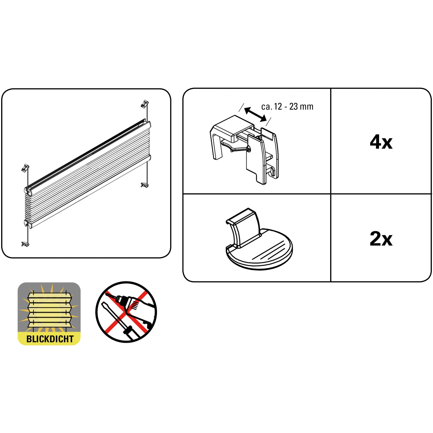 Montage-Details Gardinia Plissee Concept zum Klemmen, 80x210 cm, Dekor Zweig. Klemmträger und Zubehör.