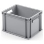 Graue Eurobox (22 Liter) mit offenem Griff, ideal als Transport- und Stapelbehälter.