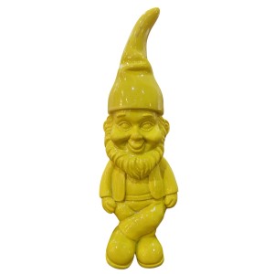 Gelber Dekozwerg Kantenhocker, 18 cm, aus Polyresin für die Gartendekoration.