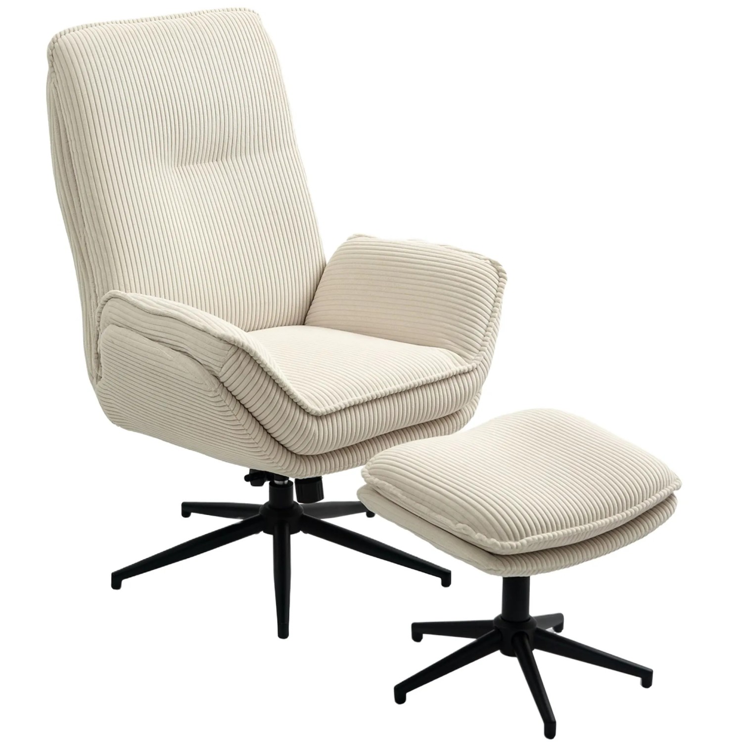 HOMCOM Relaxsessel mit Hocker mit Liegefunktion für Wohnzimmer Schlafzimmer Beige
