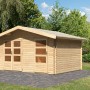 Karibu Holz-Gartenhaus Normes mit Satteldach, unbehandelt, 402x312 cm. Klassisches Gartenhaus im naturbelassenen Design.