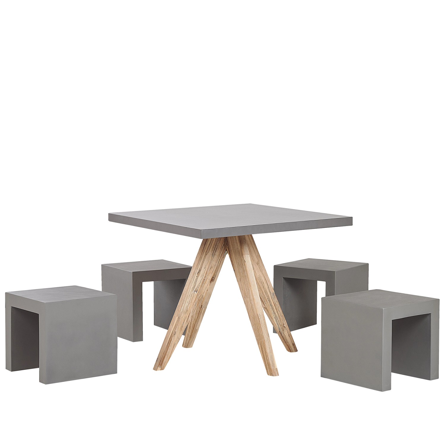 Beliani Gartentisch Set OLBIA/TARANTO Quadratisch Grau Heller Holzfarbton 9 günstig online kaufen