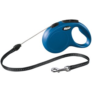 Blaue Flexi Seil-Roll-Leine New Classic, Größe S, 5 m. Hundeleine mit Bremssystem und reflektierenden Streifen.