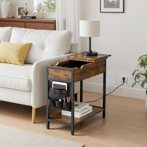 Songmics Nachttisch Barnet mit Steckdose Braun-Schwarz