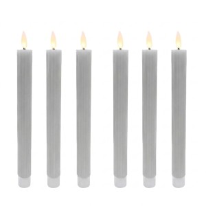 Relaxdays LED Stabkerzen 6er Set Echtwachs Hellgrau Flackernd Flammenlos 25 cm x 2 cm