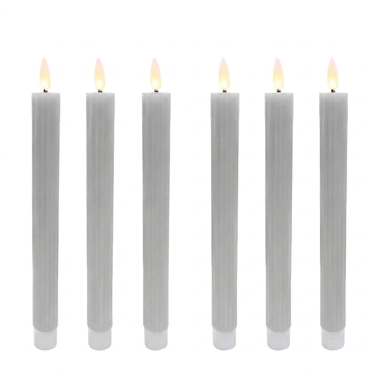 Relaxdays LED Stabkerzen 6er Set Echtwachs Hellgrau Flackernd Flammenlos 25 cm x 2 cm