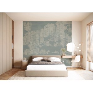 Komar Vliestapete Cravure Clouds im Schlafzimmer, Wolken-Motiv in Grau und Beige.