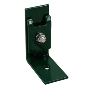 Grüner Winkel Mattenverbinder aus pulverbeschichtetem Metall für Doppelstabmatten, 100x70mm, mit Schraube.