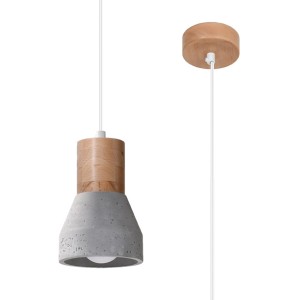 Graue Sollux Lighting Hängeleuchte Qubic aus Beton und Holz, geeignet für Wohnräume.