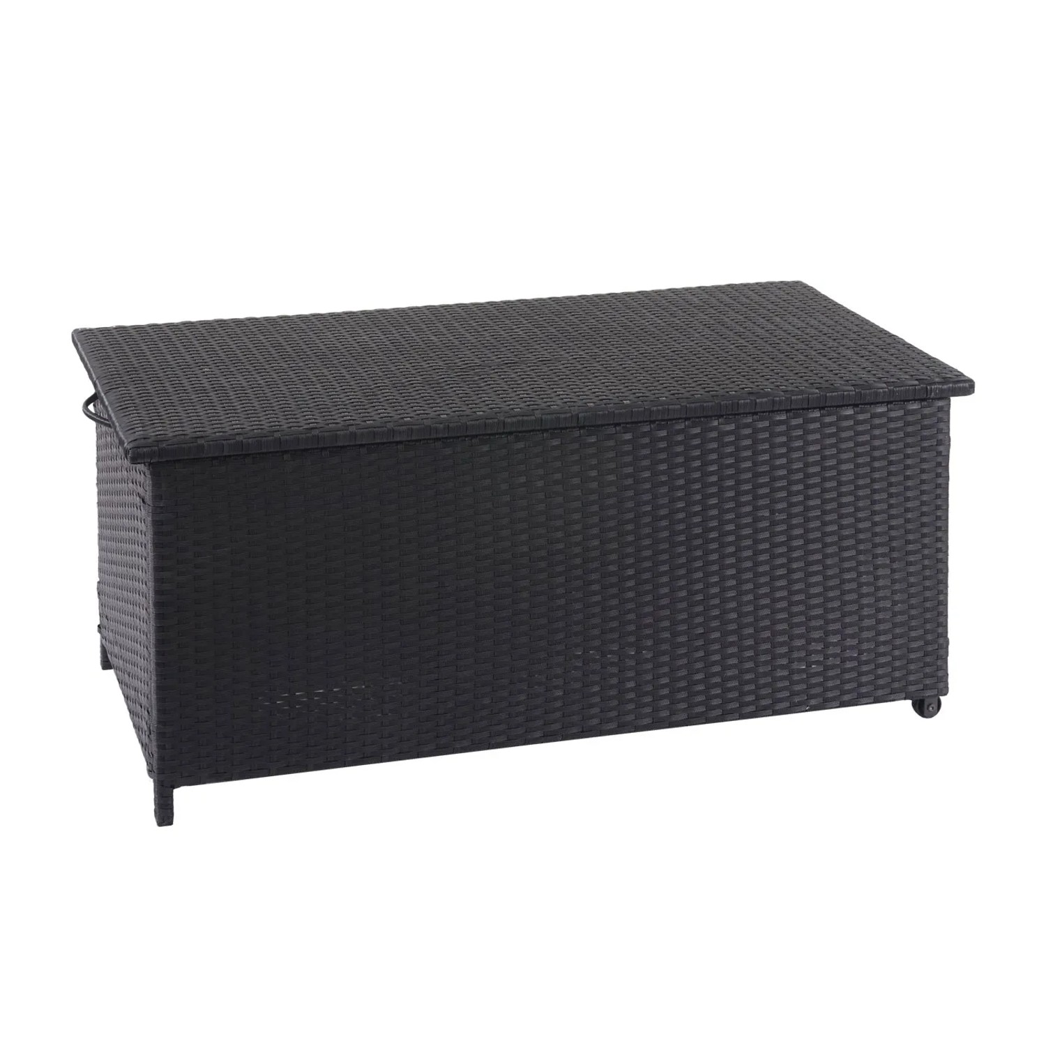Schwarze MCW Poly-Rattan Kissenbox D88, 170l, Premium, Aufbewahrungsbox für Gartenmöbel.