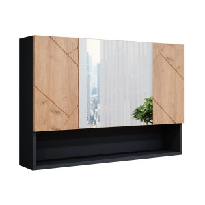 Vicco Badspiegelschrank Irma, anthrazit/Eiche, 80x55cm, mit Ablage. Spiegelschrank für Badezimmer.