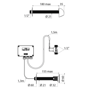 Delabie TEMPOMATIC DU-Kombi G1/2B Hinterwandmontage 230/12 V, Brause ROUND