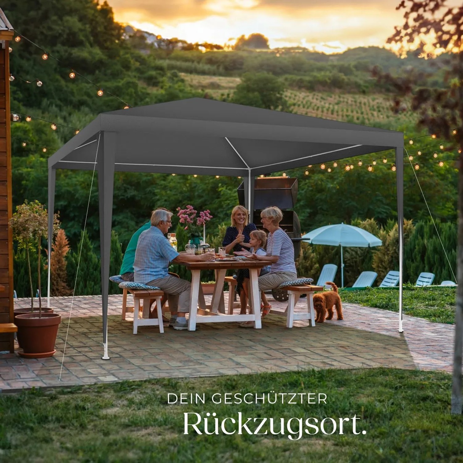 Tectake Pavillon Farah 3 x 3 M Im Stecksystem  300 x 300 x 250 cm Grau_8