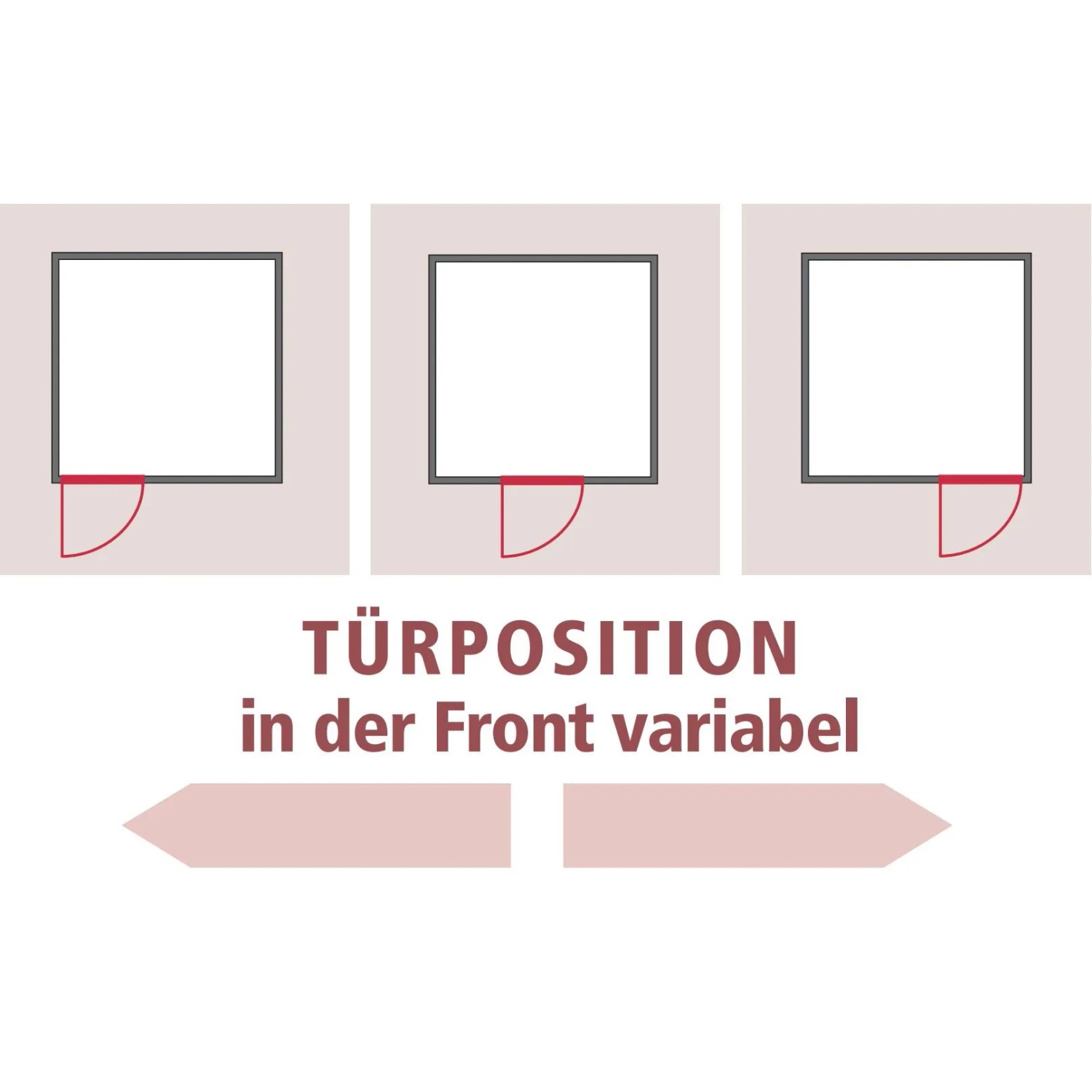 Karibu Sauna Stina: Schematische Darstellung der variablen Türposition in der Front.