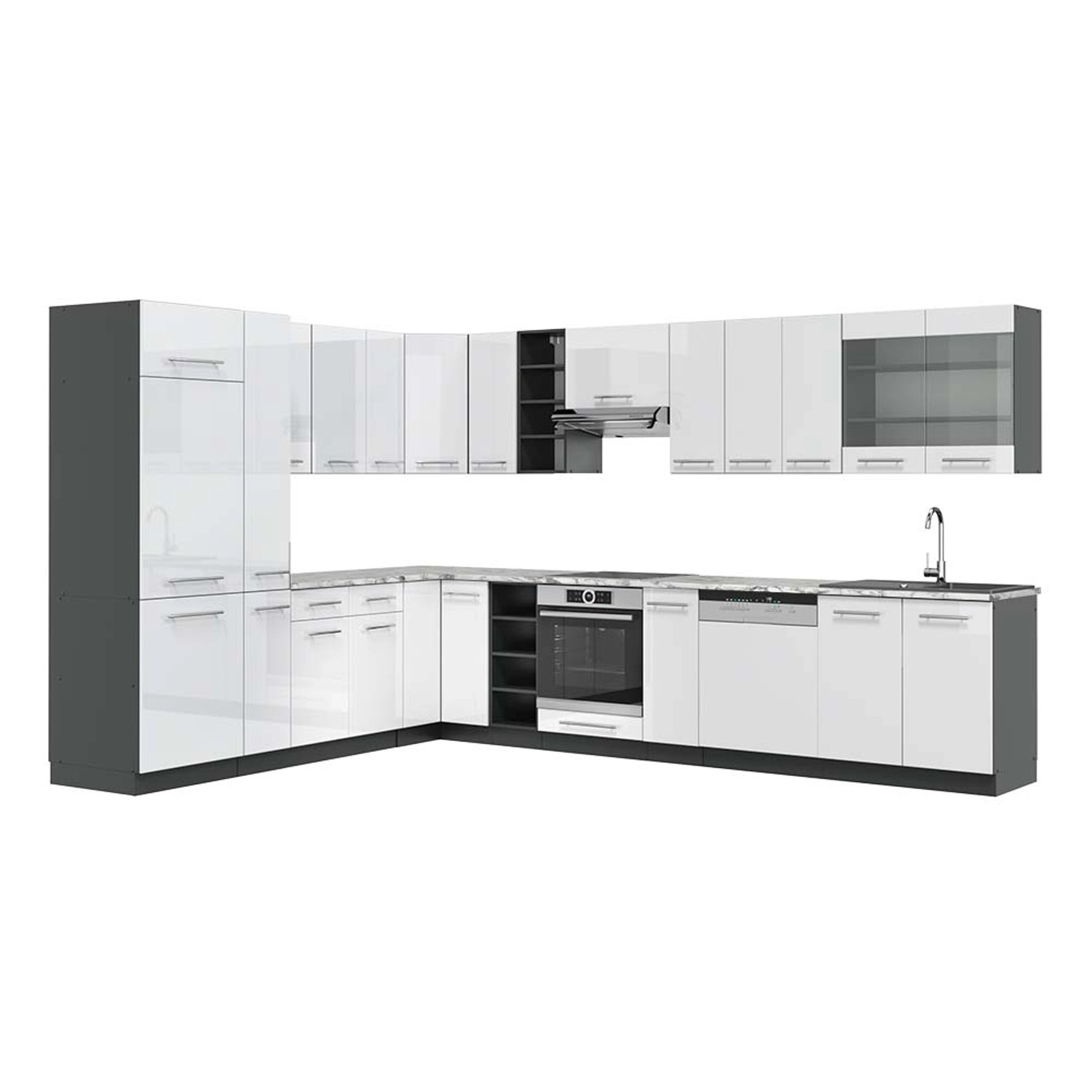 Vicco Fame-Line Eckküche Weiß Hochglanz/Anthrazit 347 x 257 cm AP Marmor günstig online kaufen