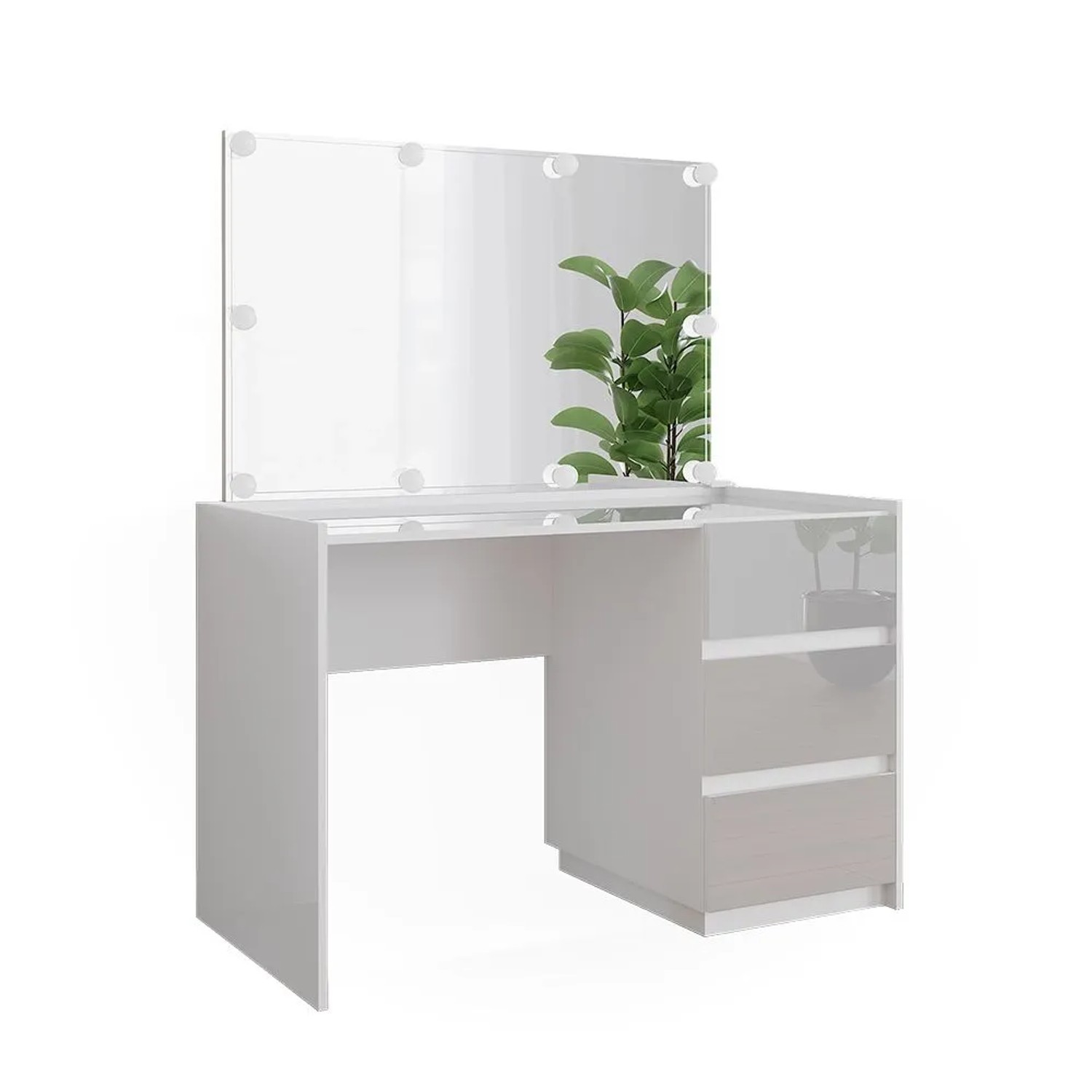 Vicco Schminktisch Marla Weiß Hochglanz 120 x 149 mit Spiegel und LED-Lichterkette