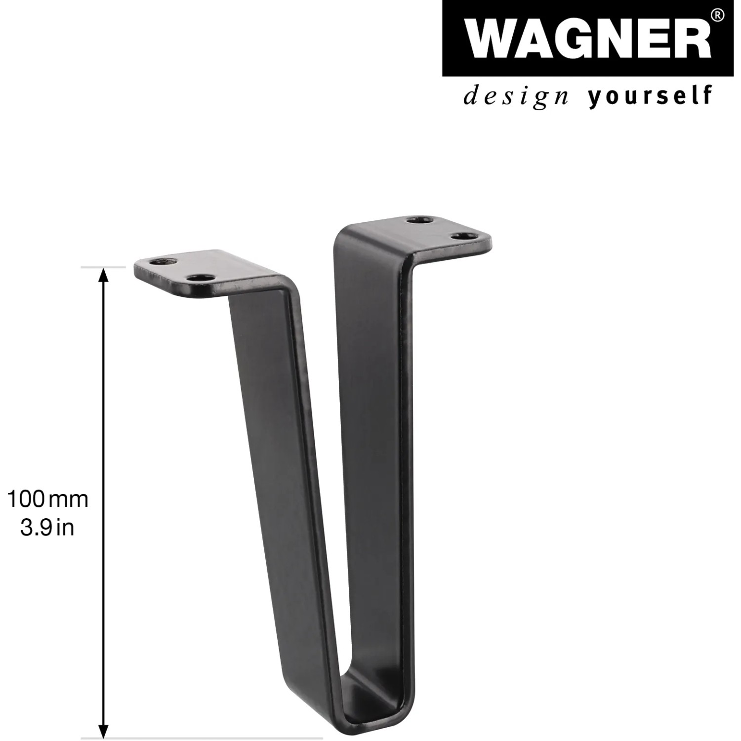 Wagner Möbelfuß, 10 cm, Schwarz Matt, aus Stahl mit Anschraubplatte für Möbelbau.