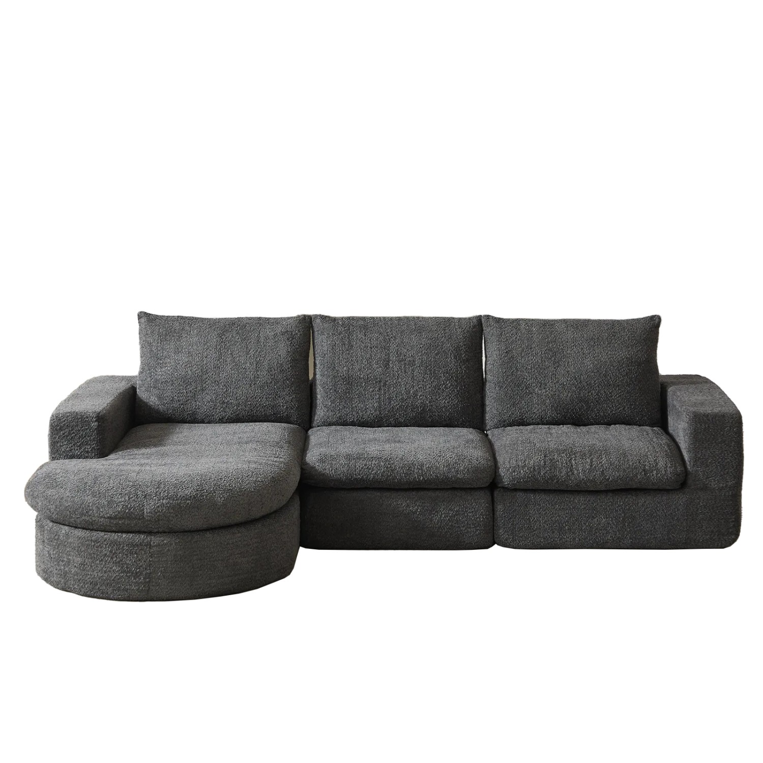 PXloue Sofa 3 Sitzer Modular L Form mit Kompressionssofa Chenille ohne Montage Grau