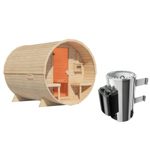 Karibu Fasssauna-Set "Talea XL" mit Ofen 3,6 kW Integriert