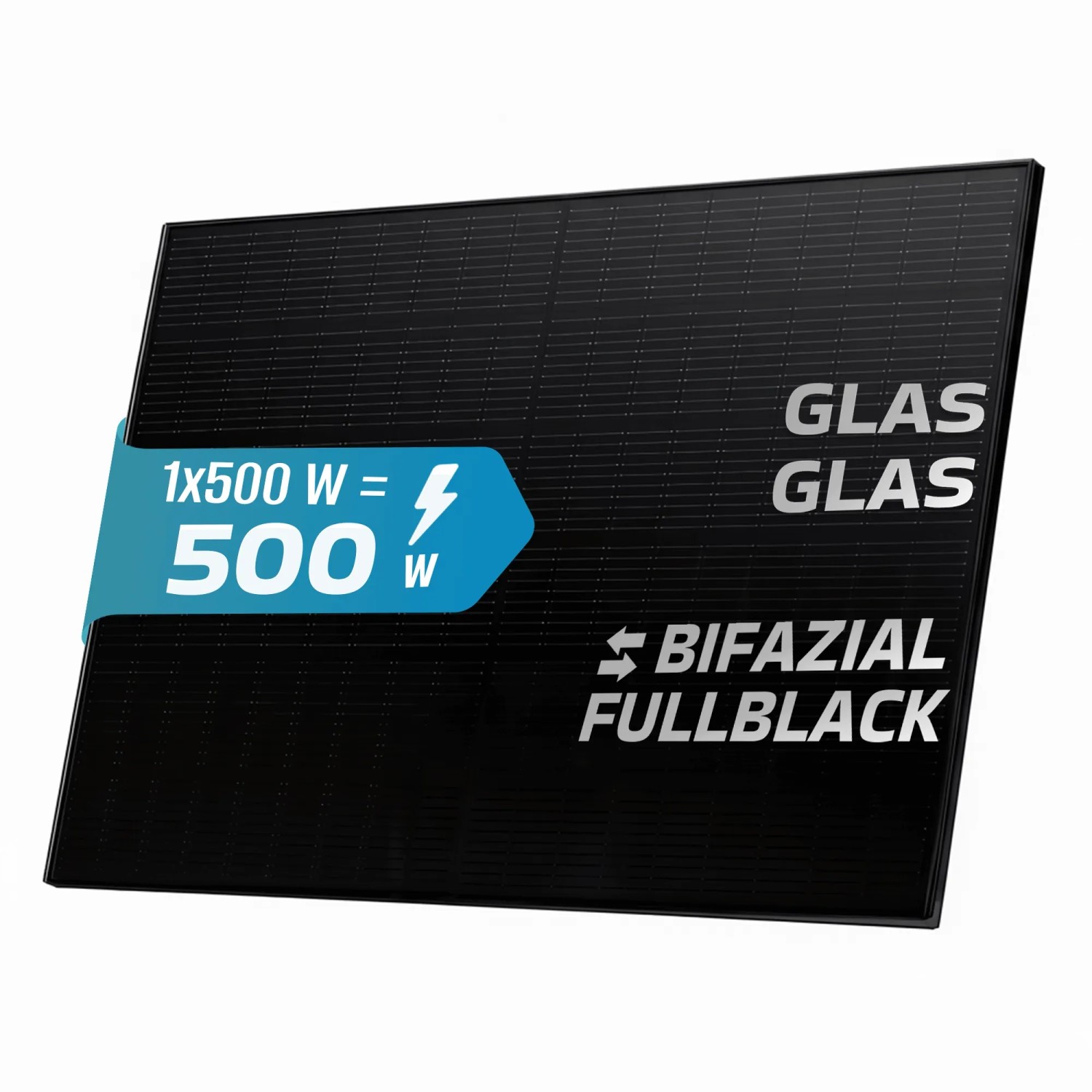 Schwarzes SUNNIVA Solarmodul, 500W, bifazial, Glas-Glas Bauweise für Balkonkraftwerk & Solaranlage.