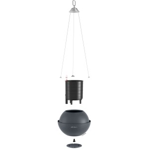 Lechuza Bola Color 23 Hängeampel in Schiefergrau, Ø 23 cm, mit Edelstahlaufhängung und Bewässerungssystem.