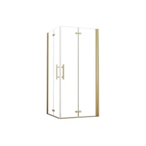 Duschparadies Duschkabine 80x80cm Duschabtrennung Duschtür Höhe 195cm Falttür 6mm Nano Glas Dusche Duschkabinen Eckeinstieg Goldrahmen Pendeltür