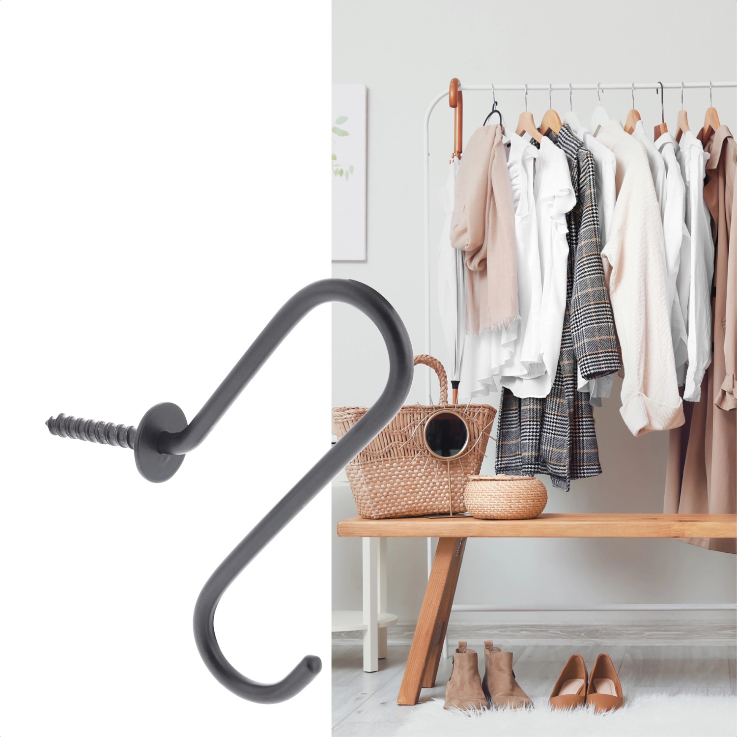 Schwarzer Wagner Wandhaken Hooks4home Retro aus Stahl, 105x70x35 mm.