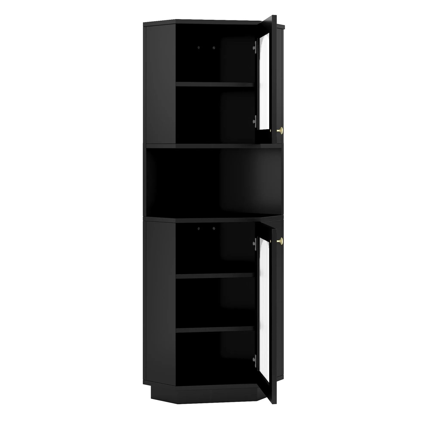 okwish Eckschrank mit Lichtleiste Verstellbare Einlegeböden 45x45x166.5cm Schwarz