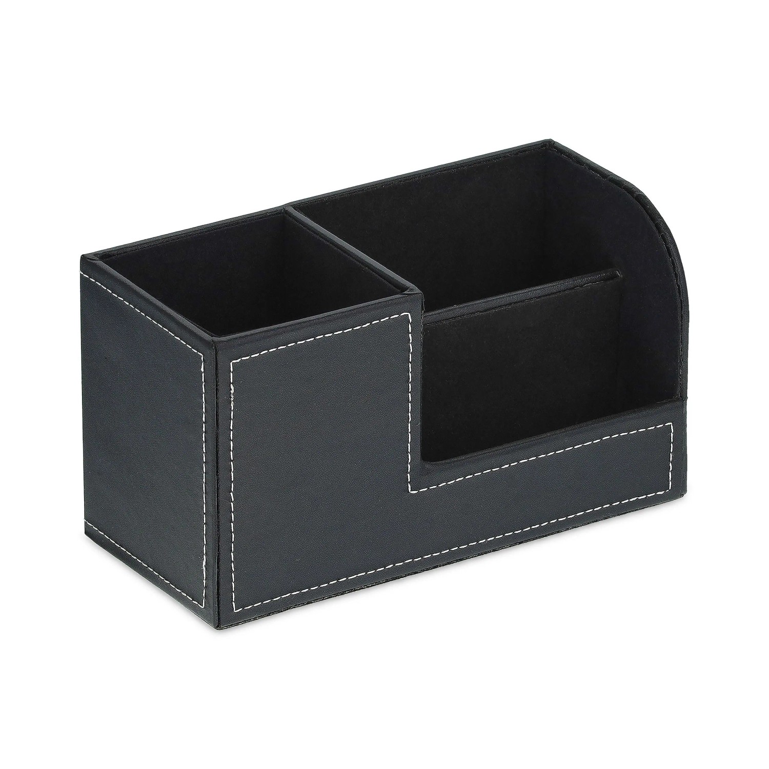 Relaxdays Schreibtisch Organizer Kunstleder Schwarz 3 Fächer 11 cm x 20 cm x 9,5 cm 260 g
