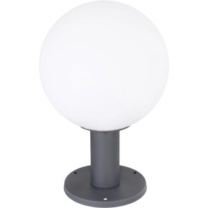 Anthrazitfarbene Globo Außenleuchte Ossy mit opaler Glaskugel, 38 cm hoch.