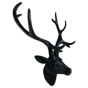 Schwarzer XXL Hirschkopf mit Geweih als Wanddeko, 48x32x61cm, aus Polyresin.