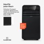 Schwarze, mobile Klarstein Klimaanlage Metrobreeze New York Smart 12k mit Rollen und digitalem Display.