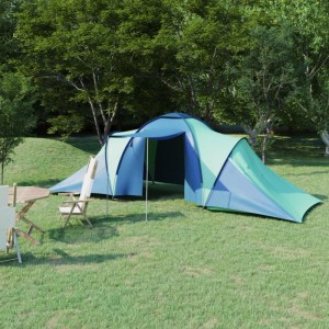 Blau-grünes vidaXL Campingzelt für 6 Personen im Garten.