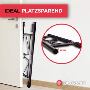 Quamo Klimmzugstange für Türrahmen, platzsparend verstaut. Fitnessgerät für zu Hause.