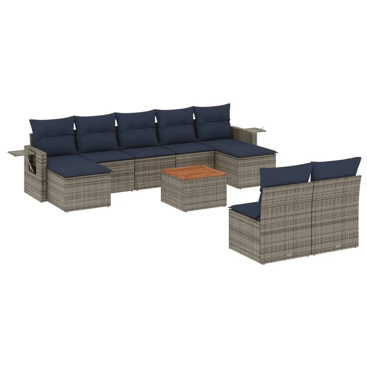 vidaXL 10-Tlg Gartensofa-Set mit Kissen Grau Polyrattan 3224766