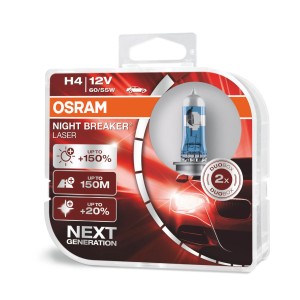 Osram Night Breaker Laser H4 Duobox: Halogenlampe für Auto mit bis zu 150% mehr Helligkeit.