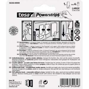 Tesa Klebehaken Edelstahl rechteckig mit Powerstrips Large, einfache Montage.