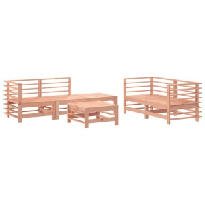 vidaXL 6-tlg. Garten-Lounge-Set aus Douglasie Holz, bestehend aus Sofas, Hockern und Tischen.