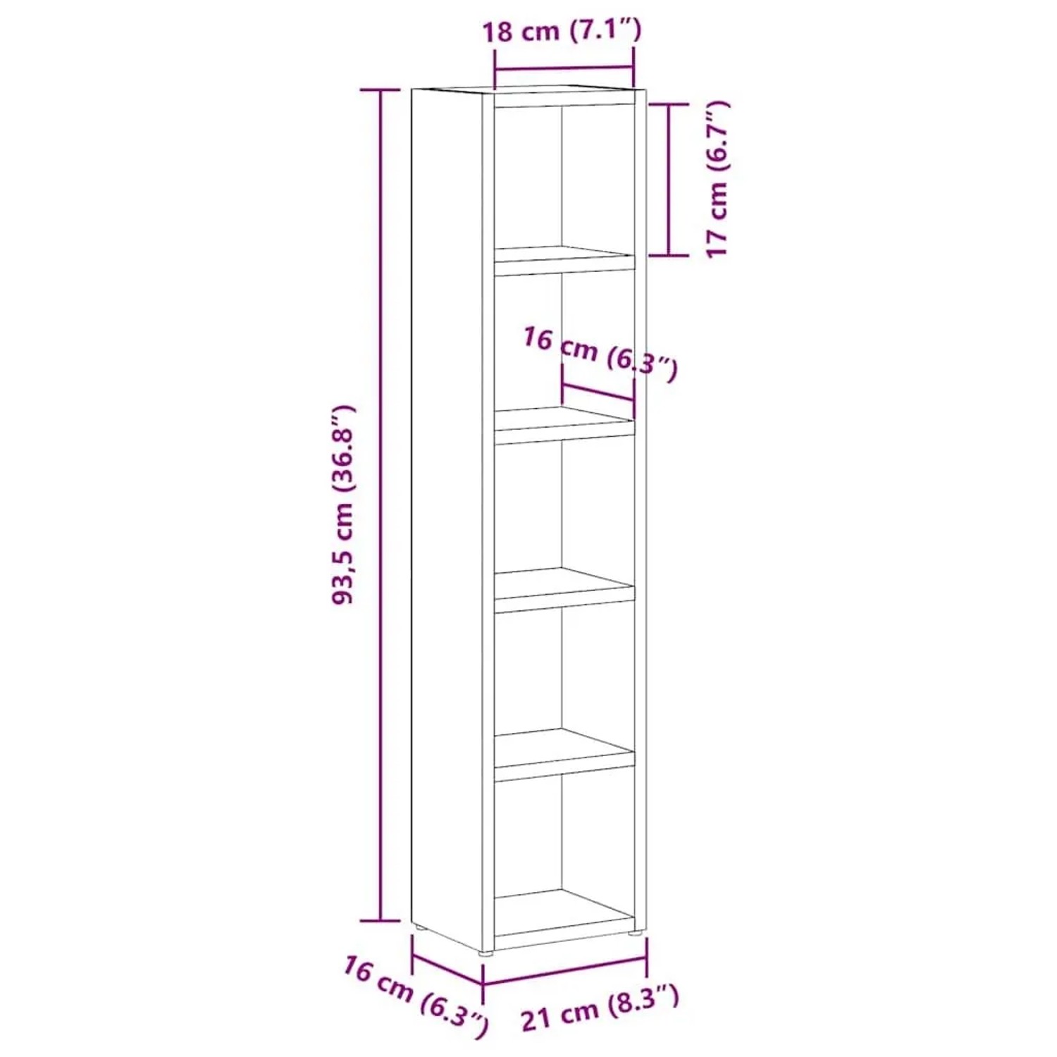 Weißes CD-Regal Set, 2 Stück, 21x16x93,5 cm, Holzwerkstoff, Wohnzimmerschrank.
